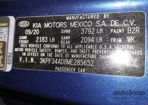 2021 Kia Forte Gt-Line from USA, damaged, VIN 3KPF34AD8ME285652